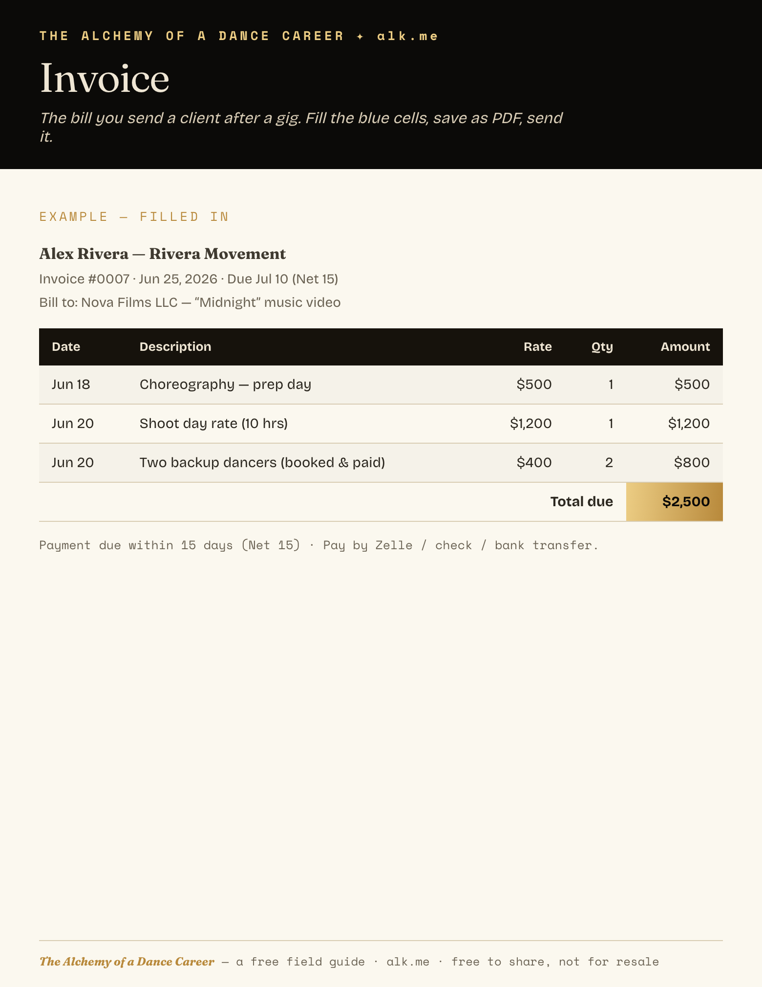 Preview of an invoice